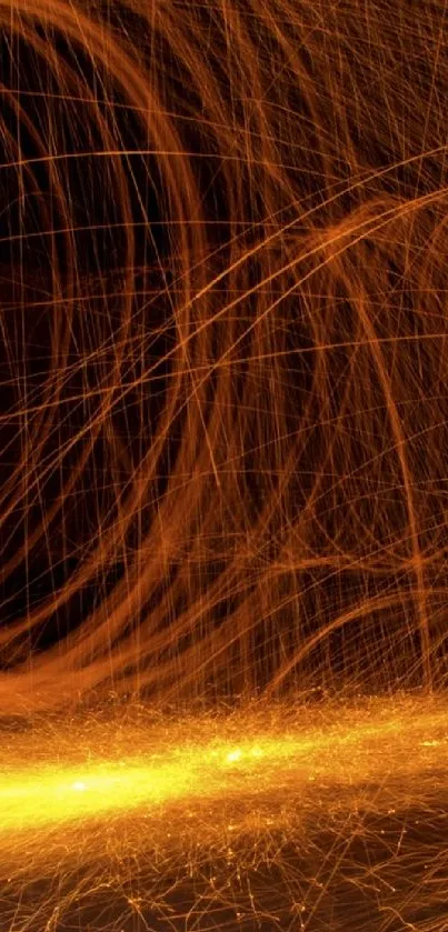 Dynamic abstract light trails in orange hues, perfect for a mobile wallpaper.