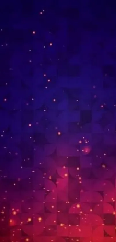 Vibrant purple and red abstract wallpaper with glowing particles.