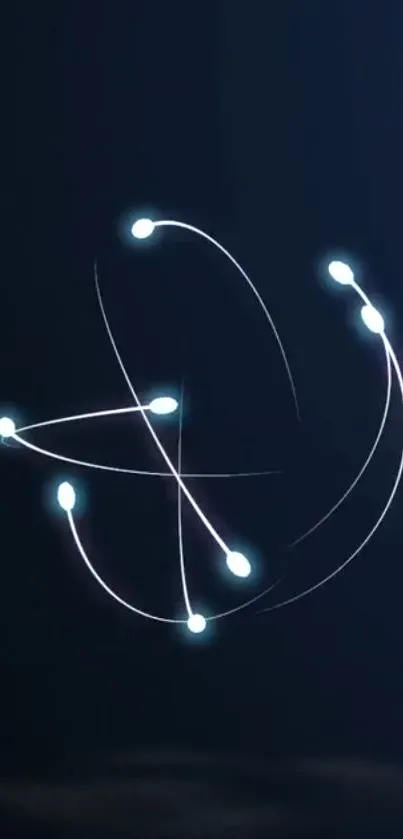 Abstract mobile wallpaper with glowing lines on a dark blue background.