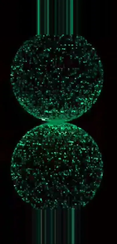 Glowing green abstract spheres on a dark background.