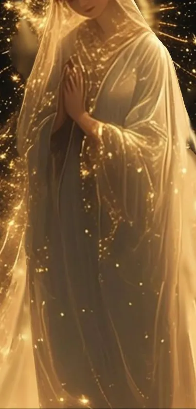 Ethereal angelic figure with glowing light accents in gold hues.