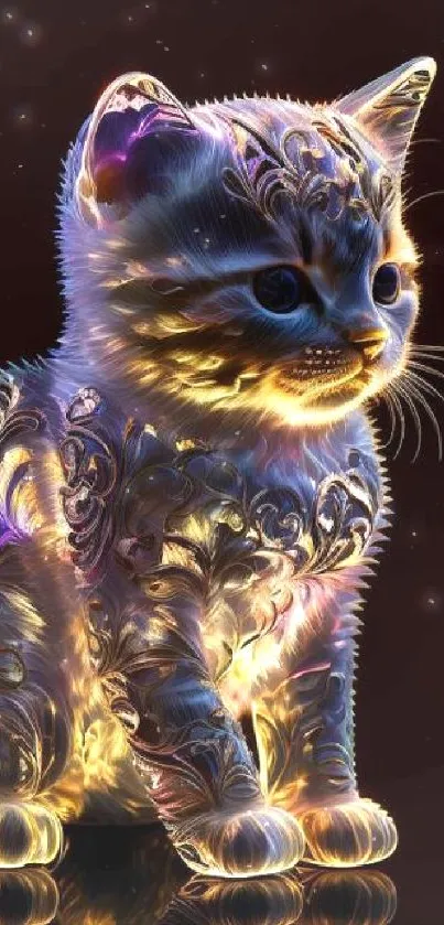 A glowing, artistic cat design on a dark background.