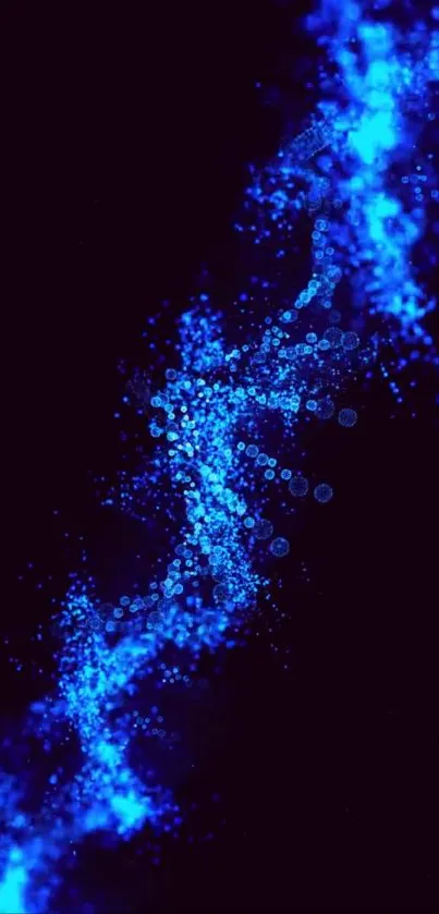 Abstract wallpaper with glowing blue particles and dark background.