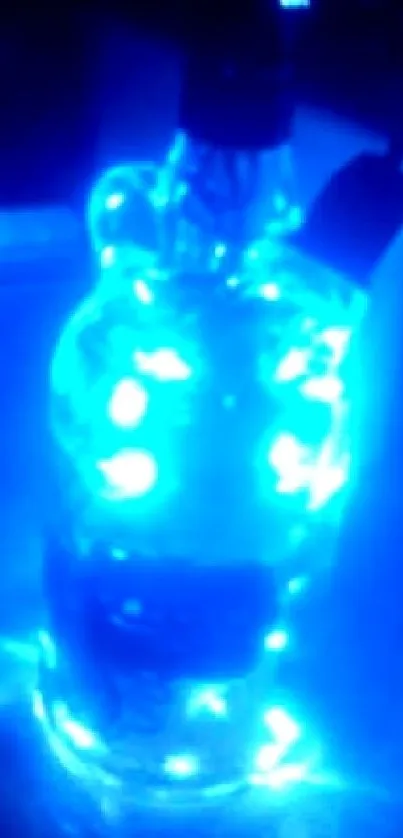 Glowing blue bottle emitting a captivating light