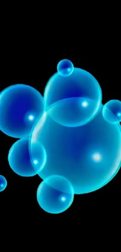 Glowing blue bubbles on black background.