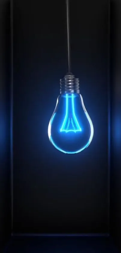 Glowing blue neon bulb against dark background wallpaper.