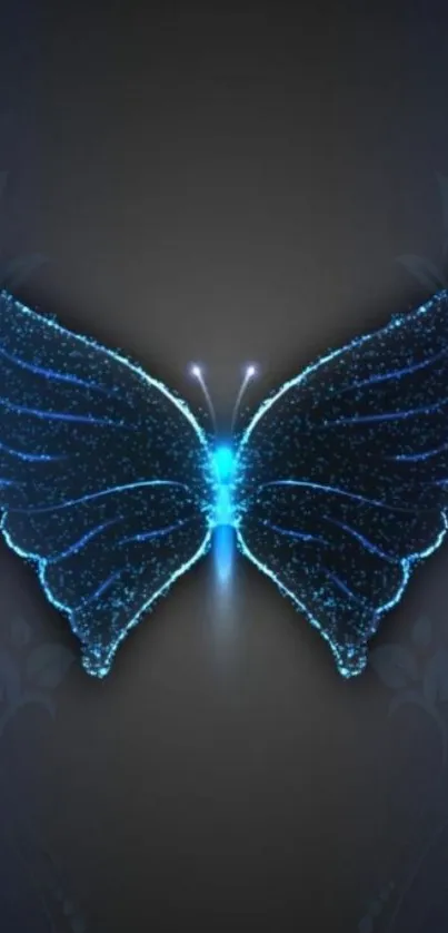 Luminous blue butterfly on dark background mobile wallpaper.