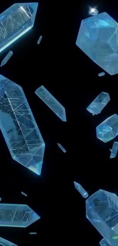 Glowing blue crystals on a black background.