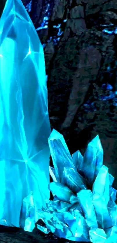 Glowing blue crystal wallpaper for mobile.