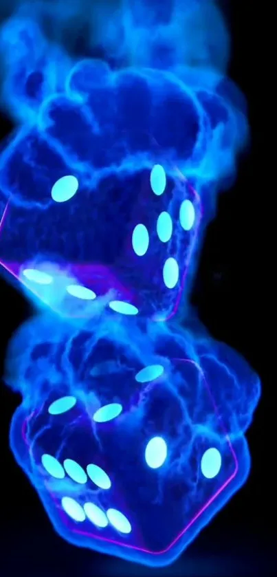 Blue glowing dice surrounded by flames against a dark background.