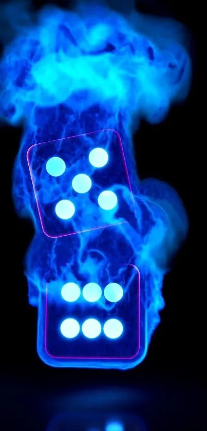 Glowing blue dice with smoke effect on a dark background.