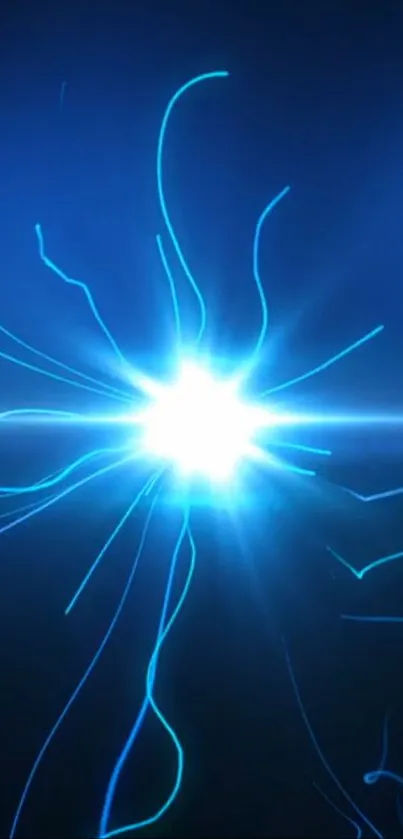 A dynamic burst of glowing blue energy in the center of a dark background.