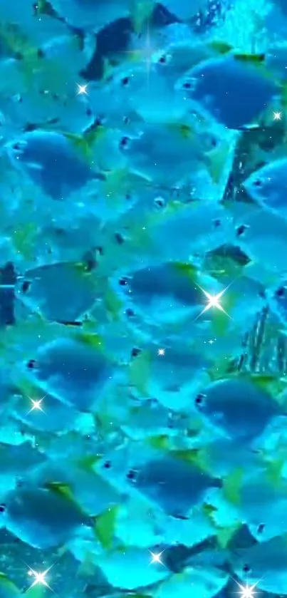 Turquoise blue fish with sparkling effects in an underwater scene.