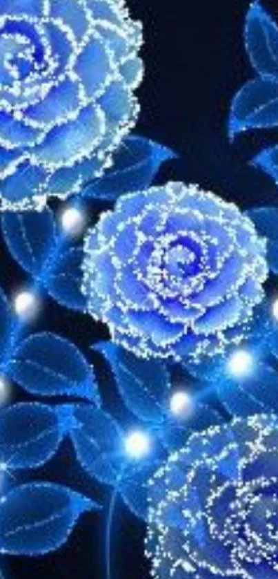 Glowing blue floral wallpaper with illuminated flowers.