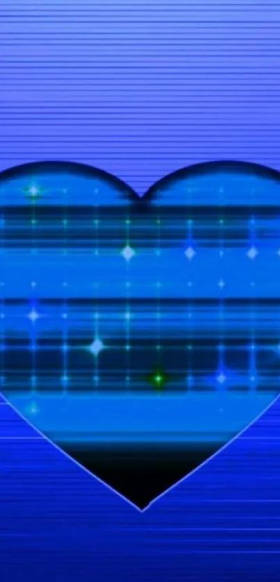 Glowing blue heart with stars, digital wallpaper.