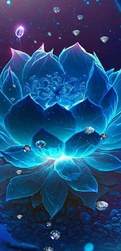 Glowing blue lotus flower digital art wallpaper.