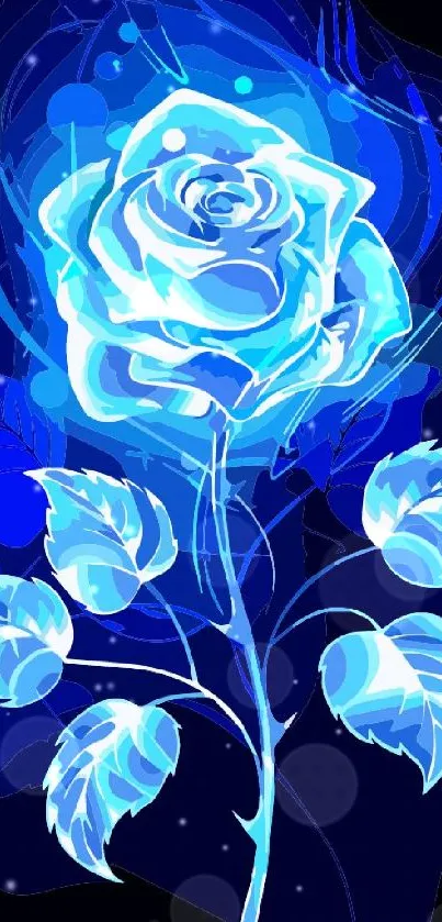 Abstract glowing blue rose digital art wallpaper.