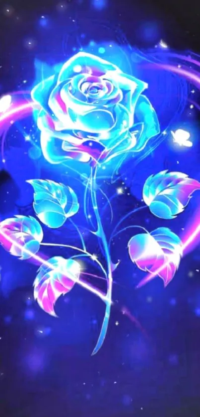 Neon blue rose wallpaper with glowing petals.