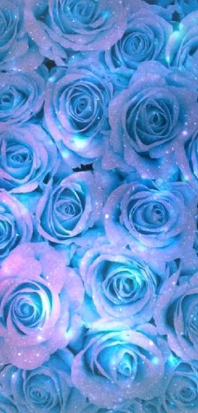 Glowing blue roses pattern mobile wallpaper.