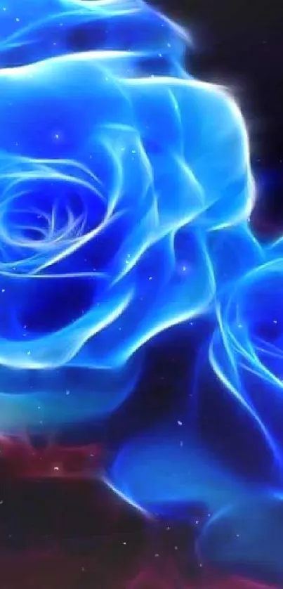 Glowing blue roses with neon effect on dark background wallpaper.