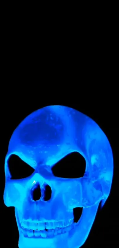 Glowing blue skull with black background mobile wallpaper.