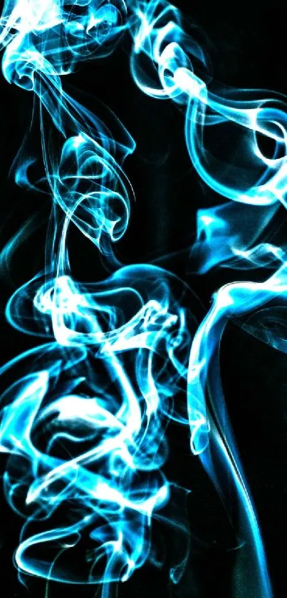 Abstract glowing blue smoke on a dark background mobile wallpaper.