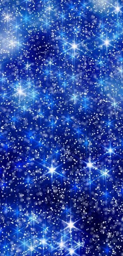 Mobile wallpaper with glowing blue stars and deep night sky.