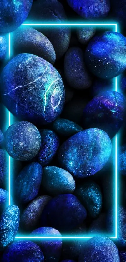 Mobile wallpaper featuring glowing blue stones with neon accents.