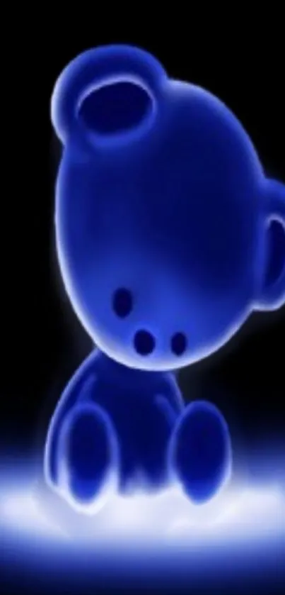 Glowing blue teddy bear on a dark background.