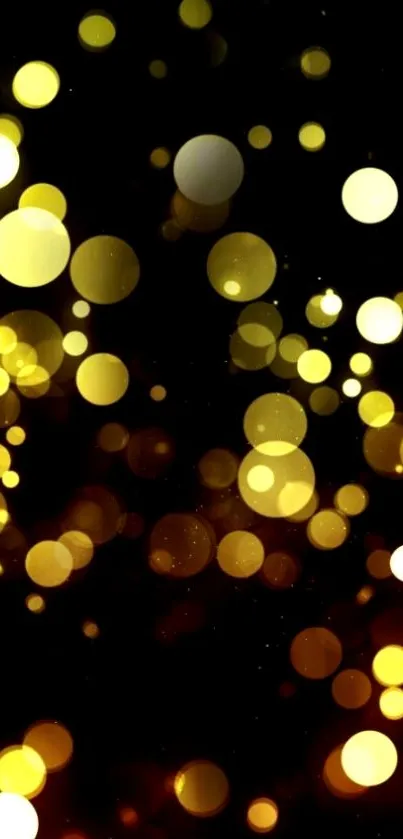 Mobile wallpaper with golden bokeh on a dark background.