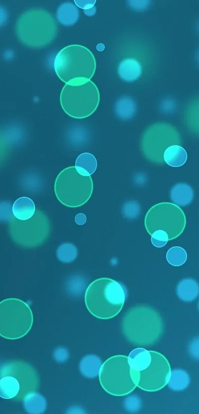 Teal and blue glowing bubbles on a gradient background.