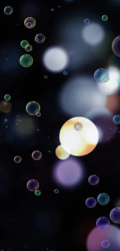 Glowing colorful bubbles on a dark background.