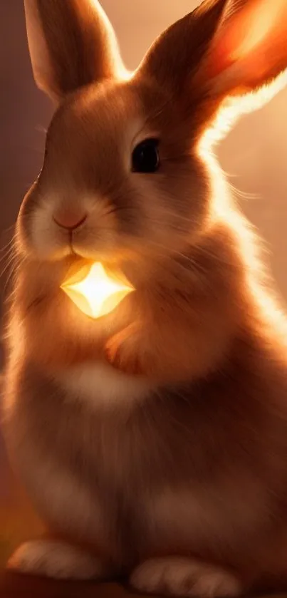 Cute bunny holding a glowing star in a warm light setting.