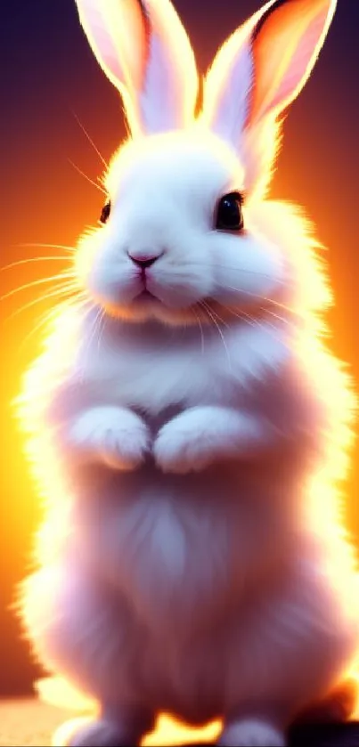 White bunny with orange glow mobile wallpaper.