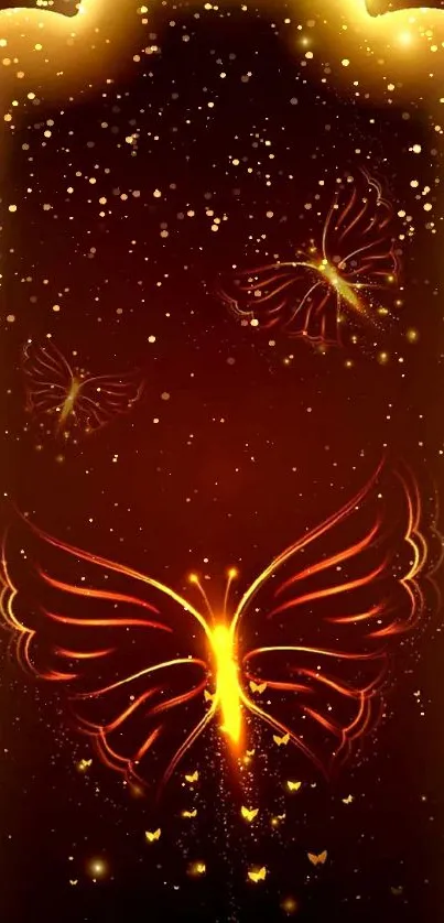 Bright glowing butterflies on a dark background wallpaper.