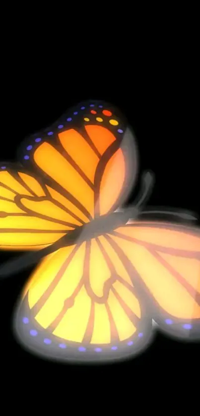 Glowing butterfly with orange hues on a black background.