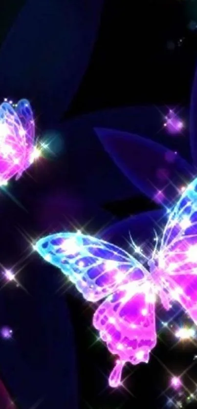 Dazzling glowing butterfly wallpaper with vibrant purple hues.