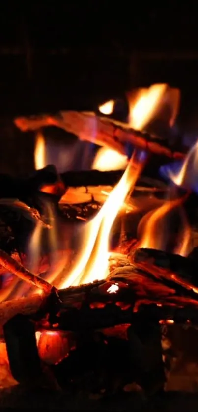 Glowing orange campfire flames on a dark background.