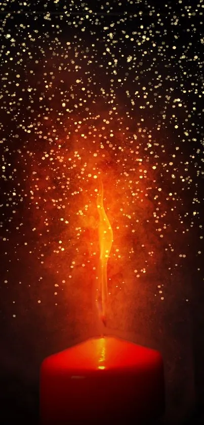 Mesmerizing candle with glowing sparks on a dark background.