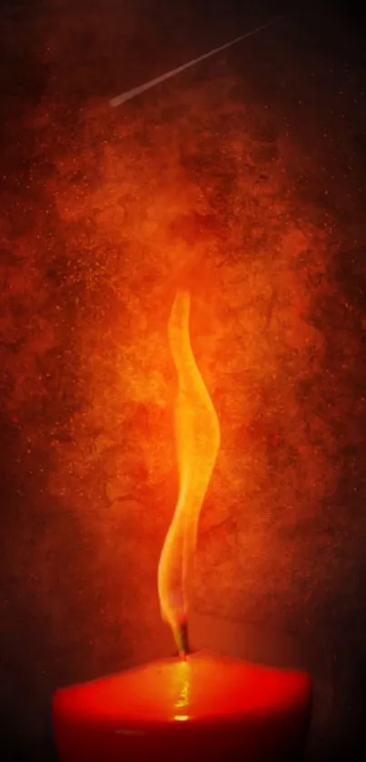 Serene mobile wallpaper with a glowing candle flame on a dark background.