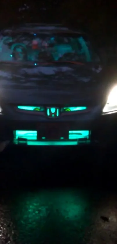 Car with glowing lights in a dark setting, highlighting a nighttime drive aesthetic.