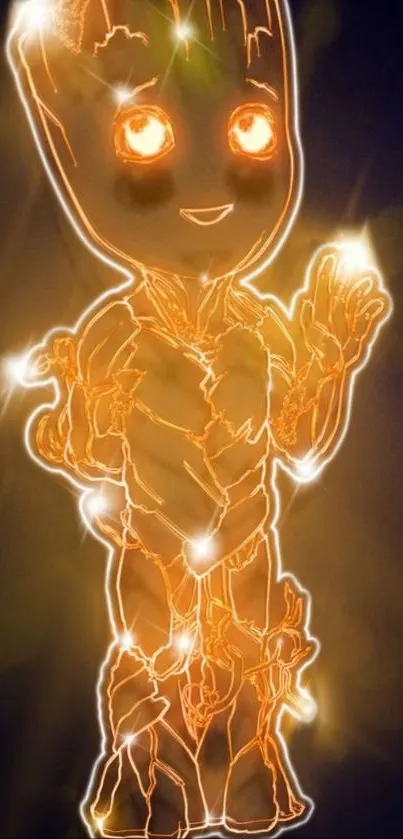 Glowing cartoon character with neon effect on mobile wallpaper.