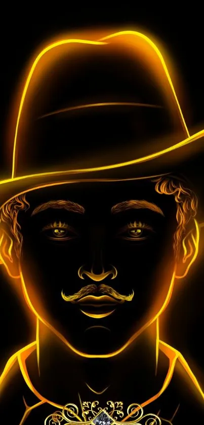 Illustration of a glowing cowboy silhouette in yellow and orange.