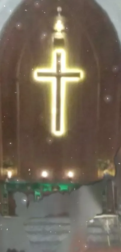 Glowing cross inside a church mobile wallpaper.