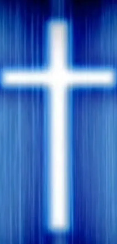 Mobile wallpaper with glowing white cross on blue background.