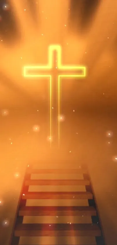 Illuminated cross with golden aura and stars, creating a spiritual ambiance.