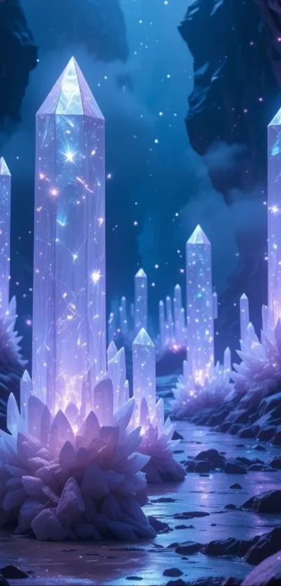 Enchanted glowing crystal cave wallpaper