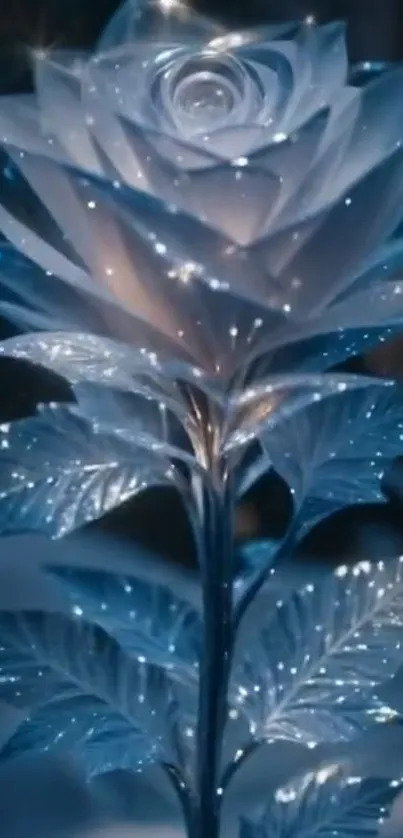 Blue glowing crystal rose with detailed petals.