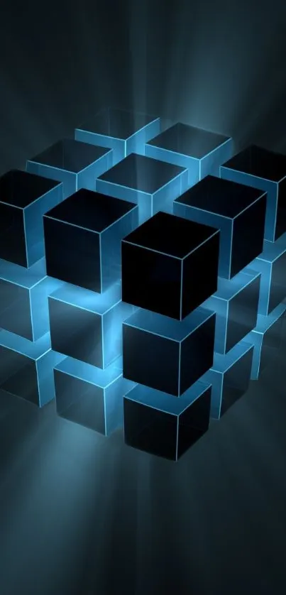 Neon blue glowing cubes abstract wallpaper