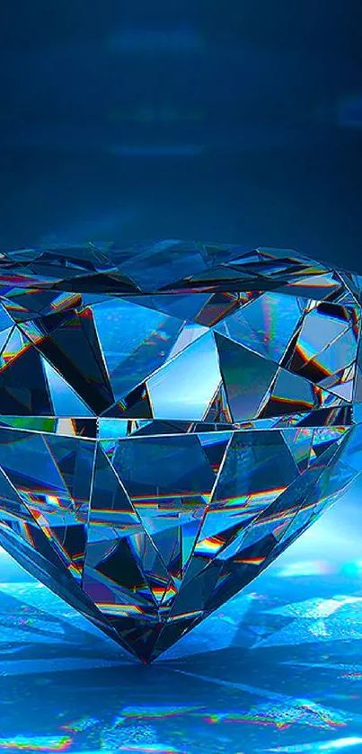 Blue glowing diamond on a radiant background.